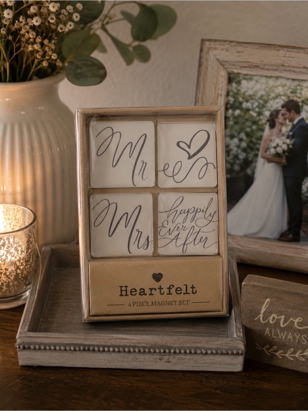 Mr & Mrs Glass Magnet Set 💍 Wedding Gift Happily Ever After Bridal Shower Decor